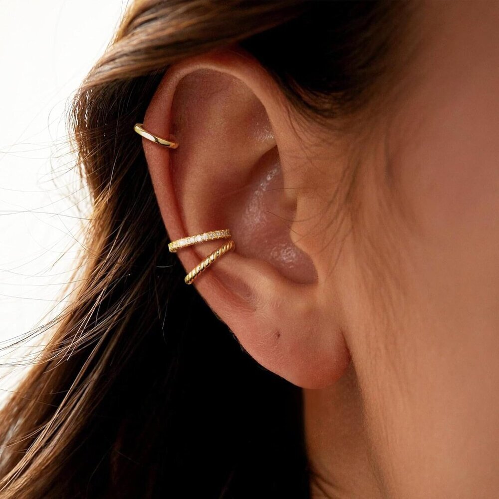 Thin Chunky Ear Cuffs Non Piercing for Women - Dainty 14K Gold Plated/Sterling S - Picture 2 of 9